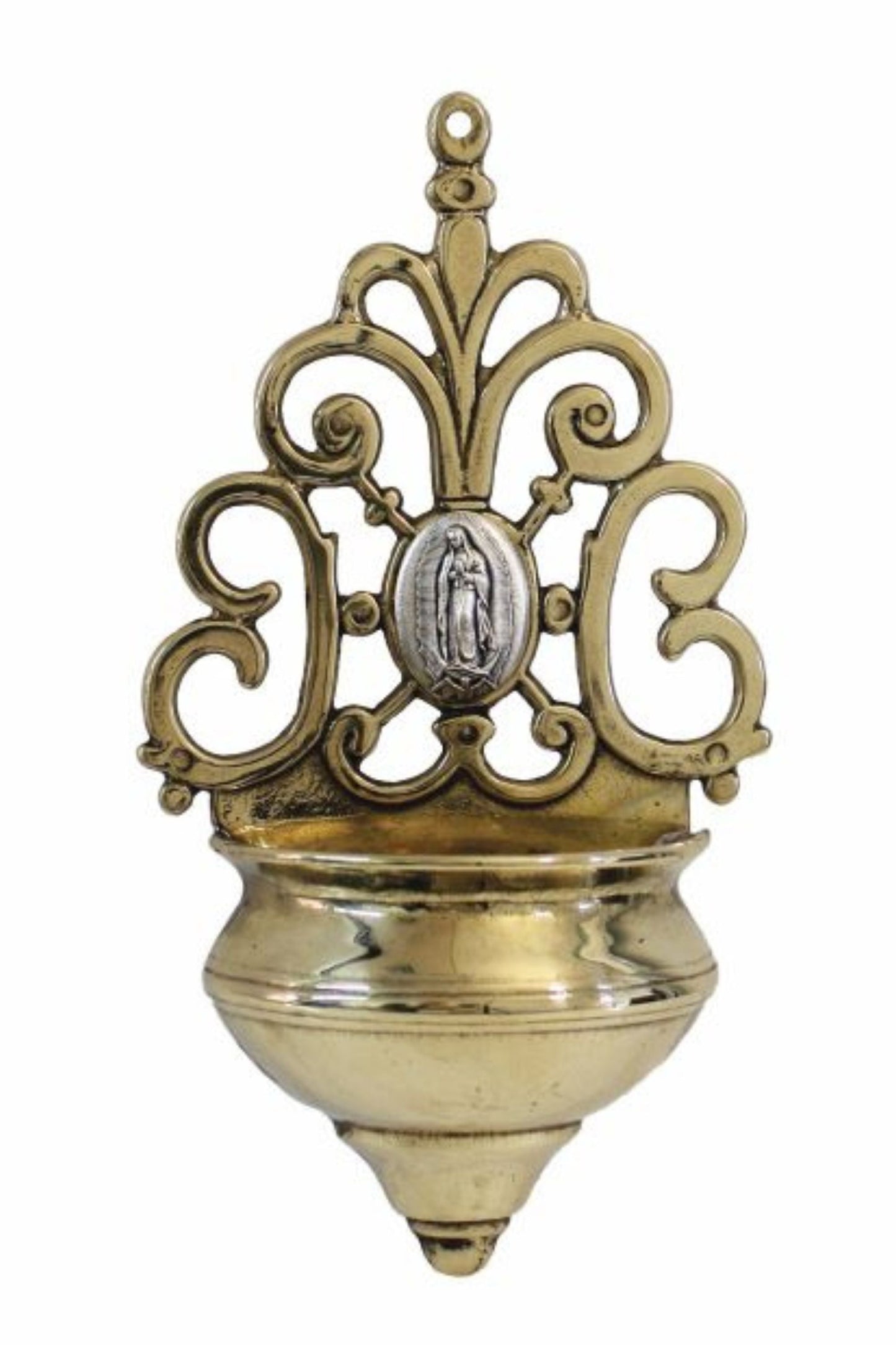 Holy Water Font with Pewter Style OL Guadalupe Medal 7.75"