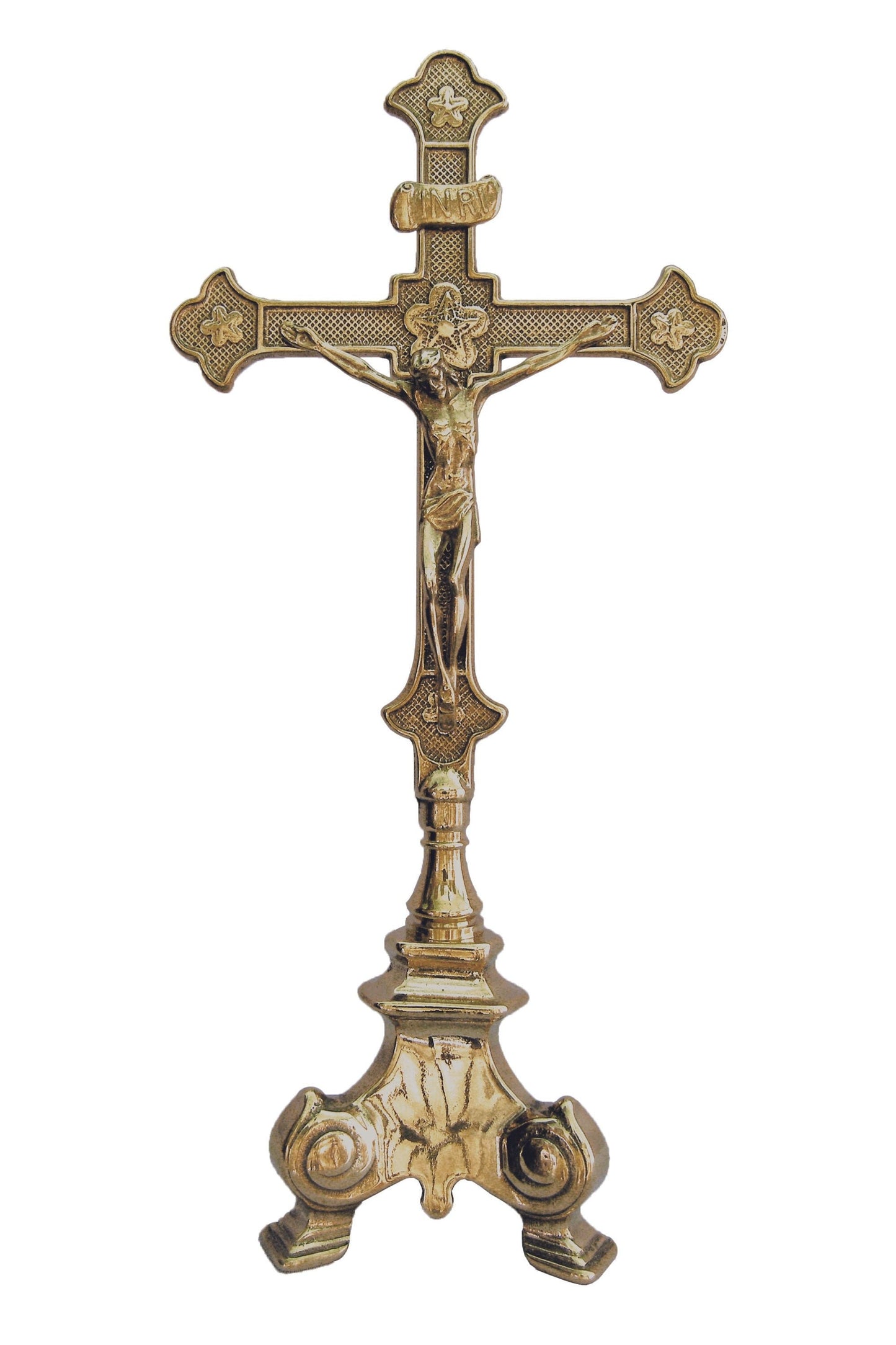 Standing Crucifix in Shiny Brass 13"