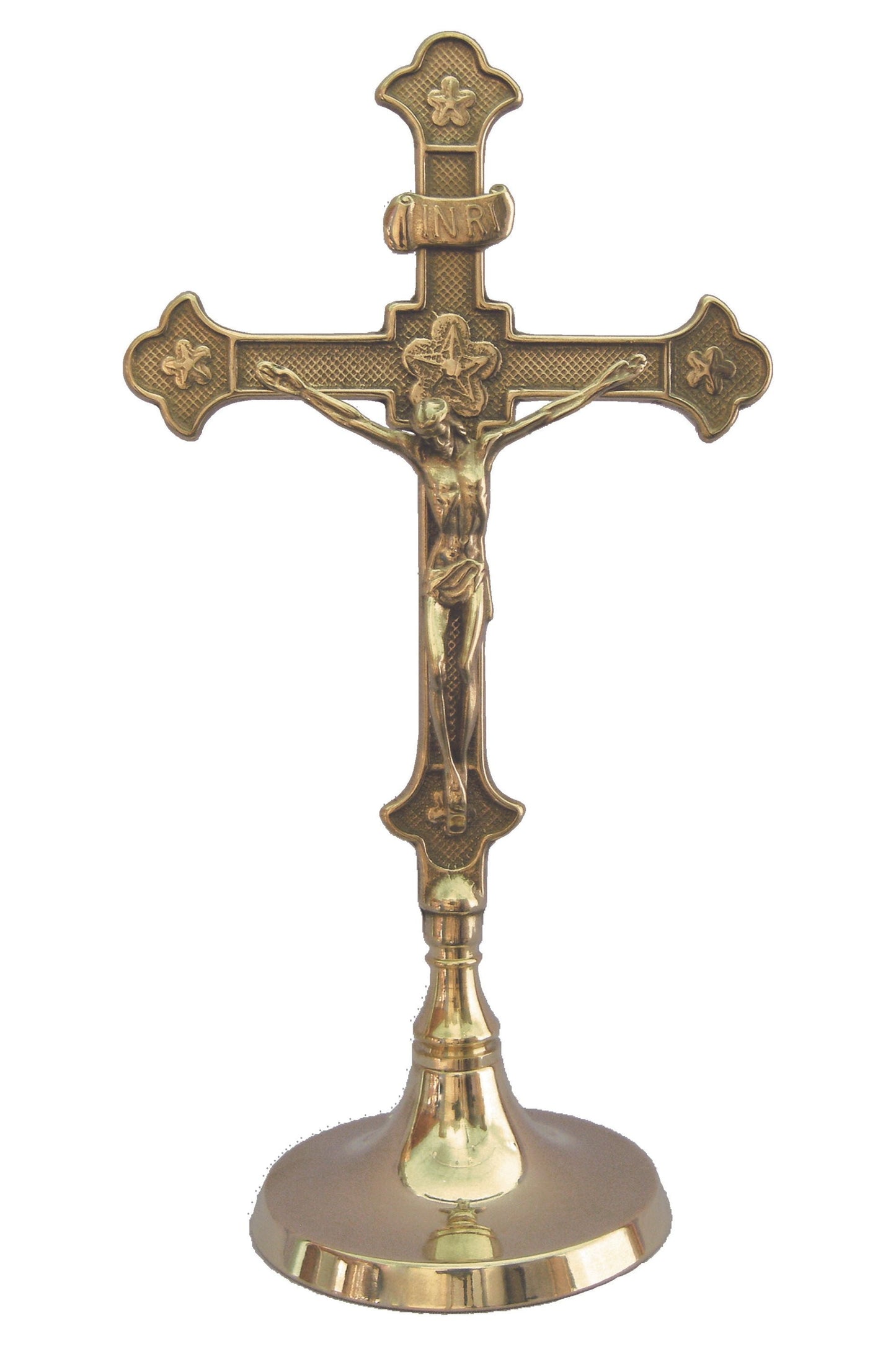 Standing Crucifix in Shiny Brass 11"