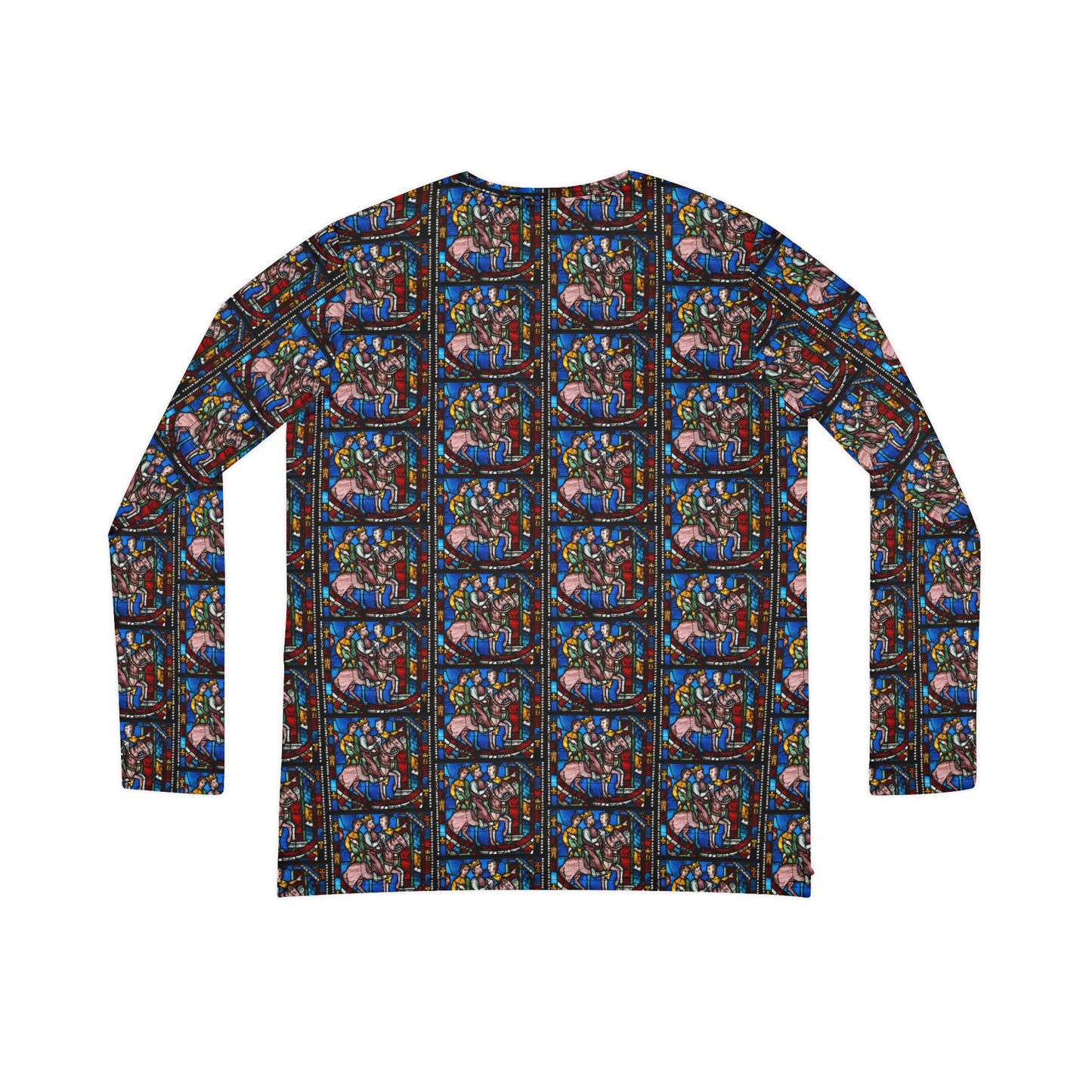 WOMEN'S LONG SLEEVE V-NECK SHIRT - Theodosius Arrives at Ephesus, Stained Glass, 1200