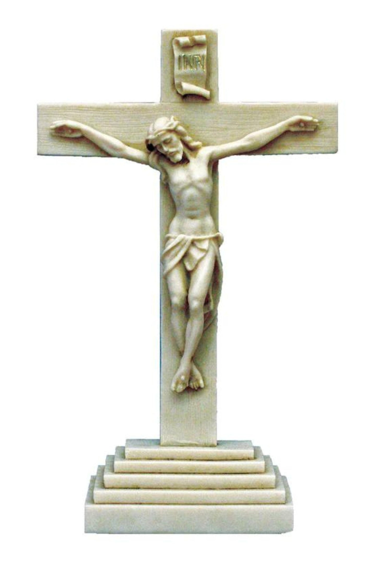 Standing Crucifix in Antiqued Alabaster 10.5"