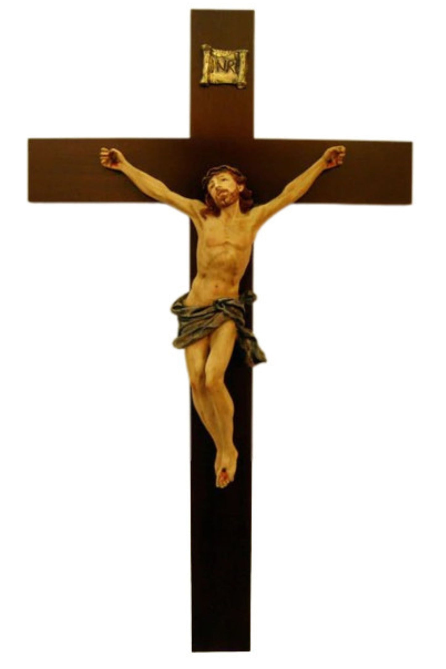 Crucifix with Alabaster Corpus on Wood Cross 39.5"