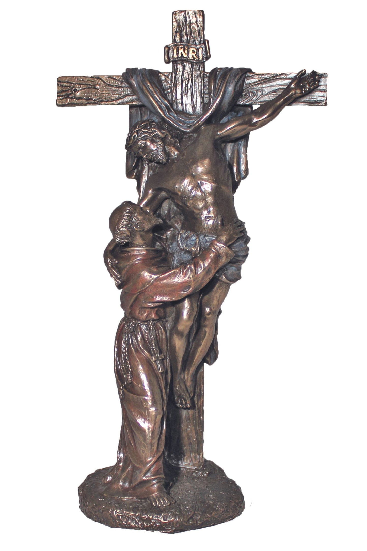Christ with Saint Francis Crucifixion in Cold Cast Bronze 11.5"