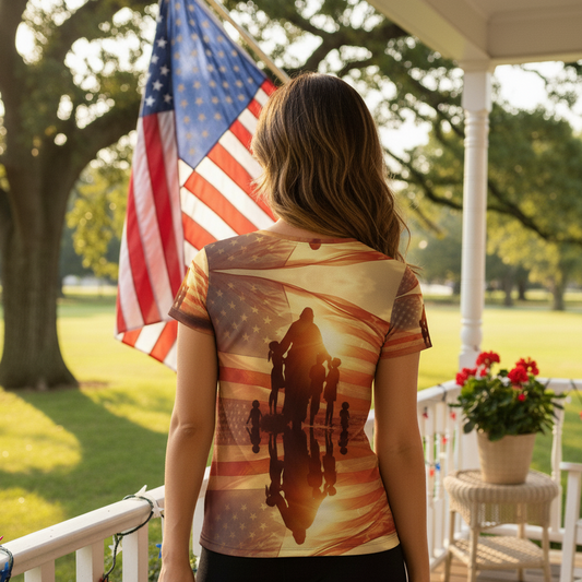 Back view of Freedom shirt in patriotic setting
