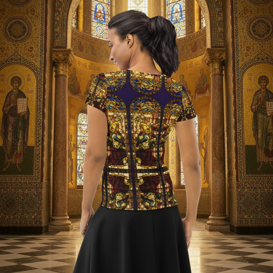 Back view with exact shirt and black skirt