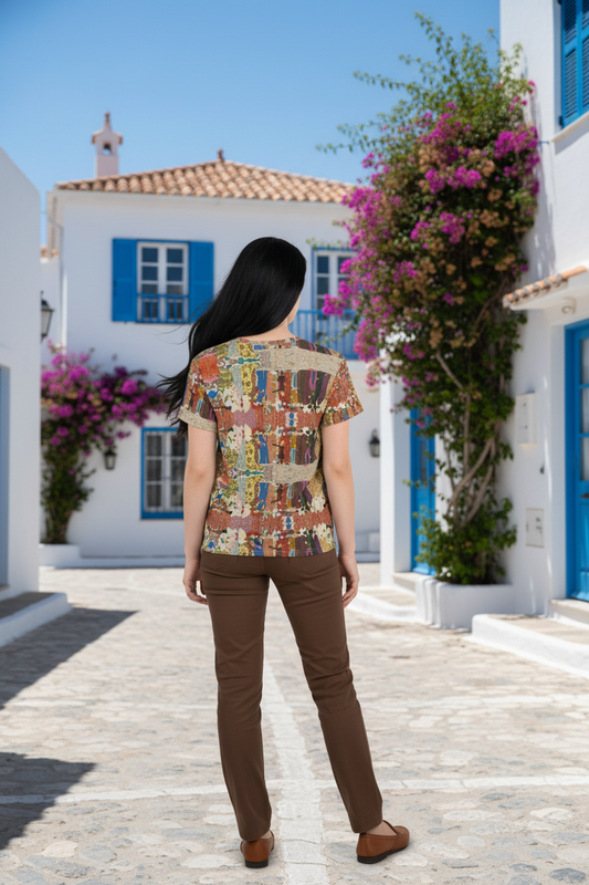 Back view with relaxed untucked fit