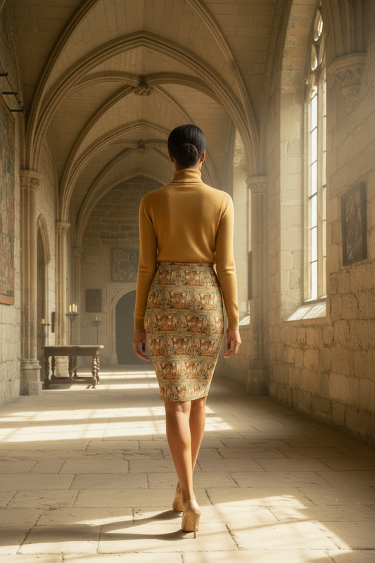 Back view with skirt length above knees