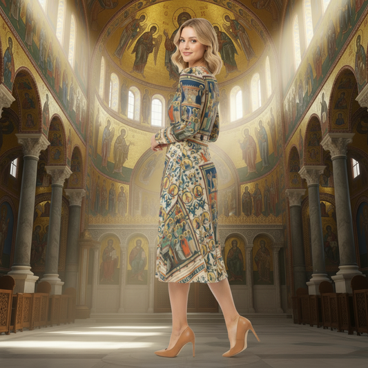 Christ and the Virgin Enthroned dress left side view with Byzantine background