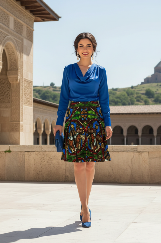 Model walking and smiling in Angels Swinging Censurs skirt