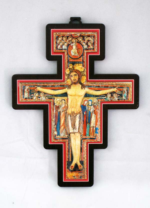 San Damian Cross Metal Relief On Wood 6.75"