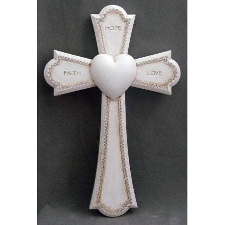 Faith Hope Love Cross Antiqued Resin 7.25"