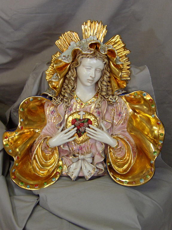 Immaculate Heart Of Mary Bust Wall Plaque Hand-Painted Ceramic 19"
