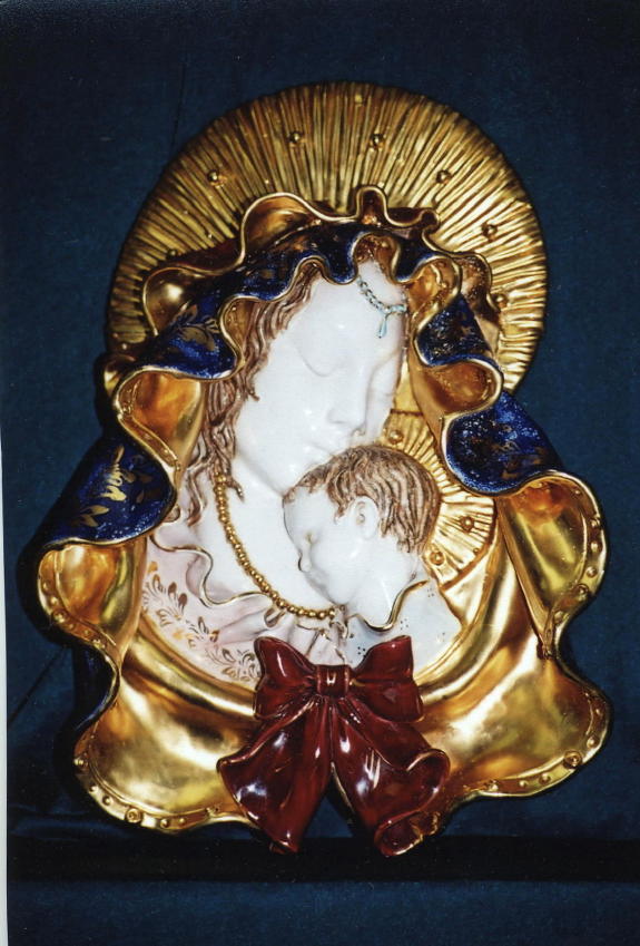Madonna And Child Wall Plaque Hand-Painted Ceramic 17"
