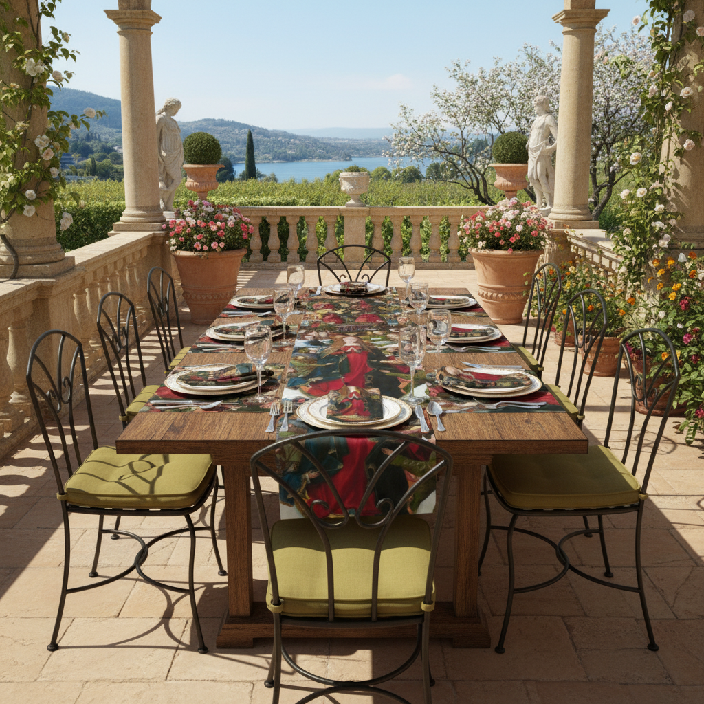 Renaissance terrace with larger table set and Mary, Queen of Heaven collection - version 2