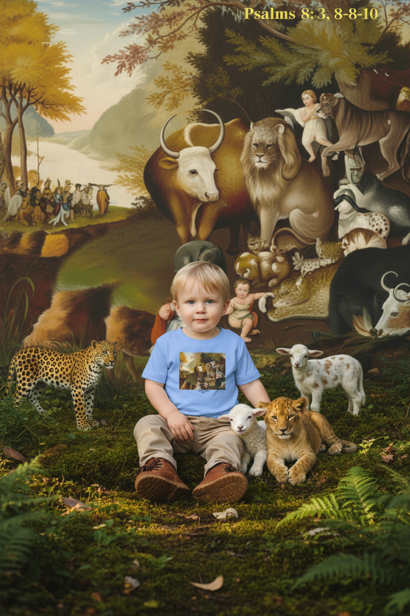 Toddler with photorealistic animals