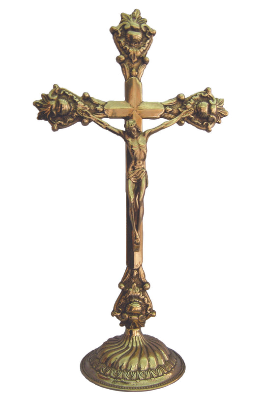 Standing Crucifix in Shiny Brass  14.75"