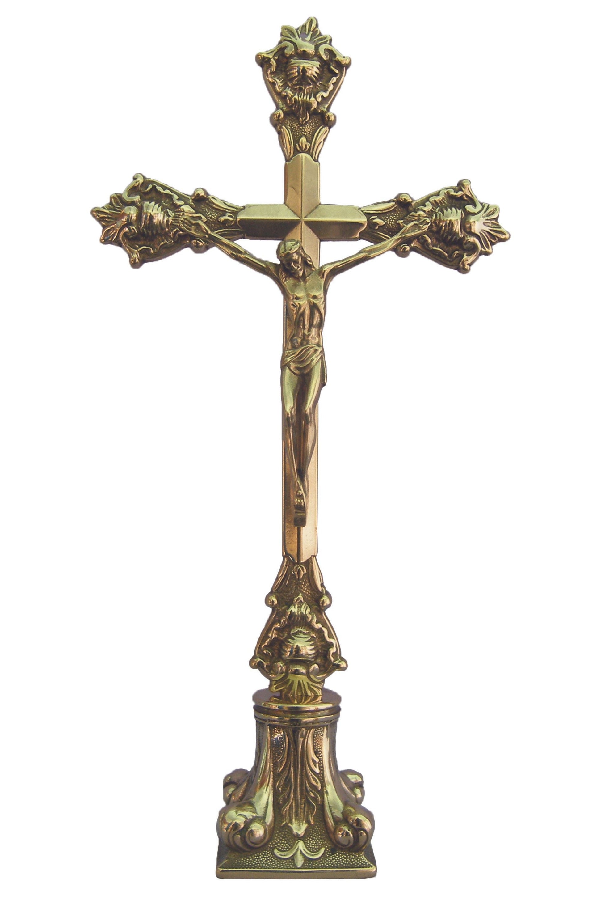 Standing Crucifix in Shiny Brass 15.75"