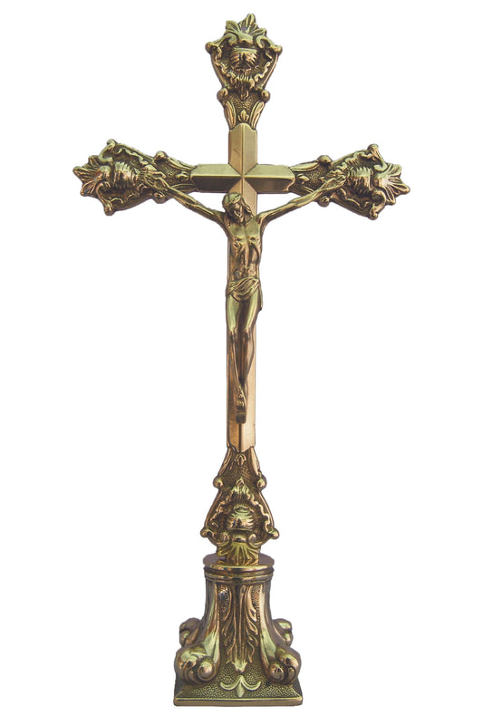 Standing Crucifix in Shiny Brass 15.75"