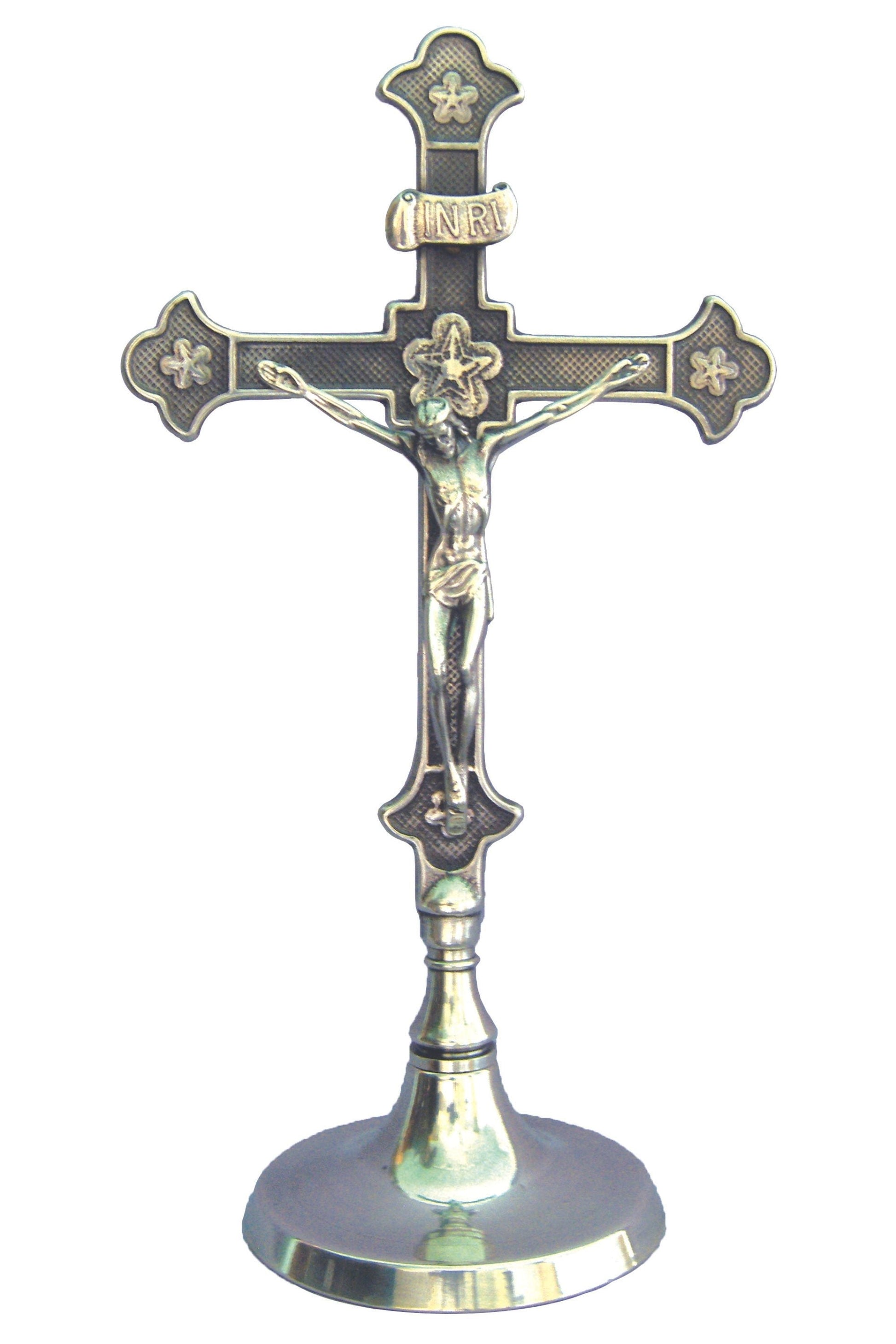 Standing Crucifix in Silver Plated Brass 11"