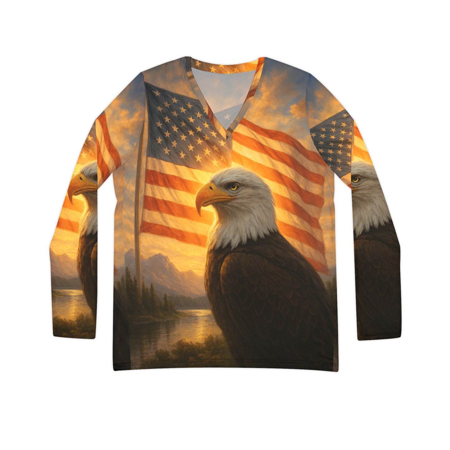 WOMEN'S LONG SLEEVE V-NECK SHIRT - FREEDOM COLLECTION: Patriotic Eagle