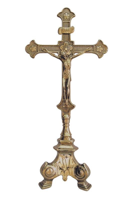 Standing Crucifix in Shiny Brass 13"