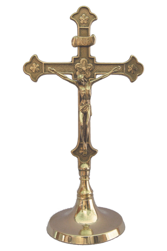 Standing Crucifix in Shiny Brass 11"