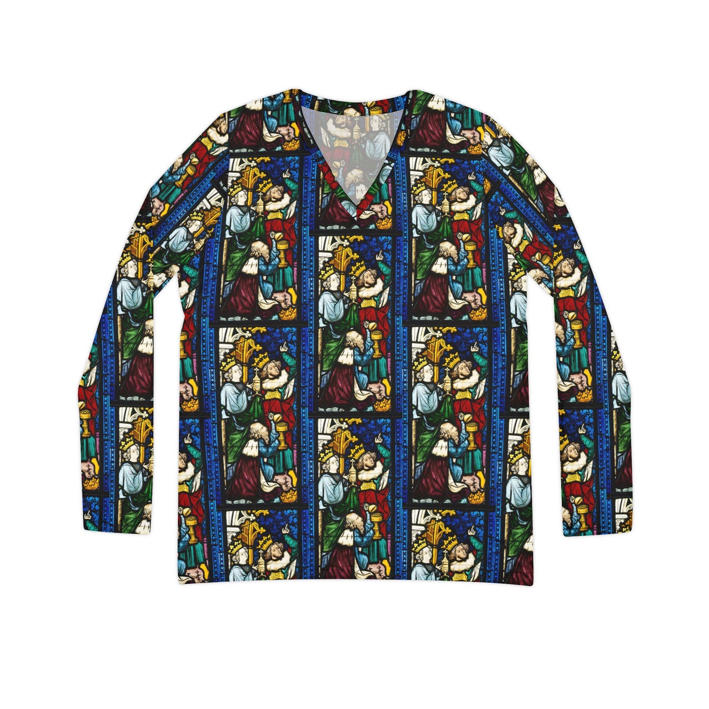 Women's Long Sleeve V-Neck Shirt - The Adoration of the Magi, 1390