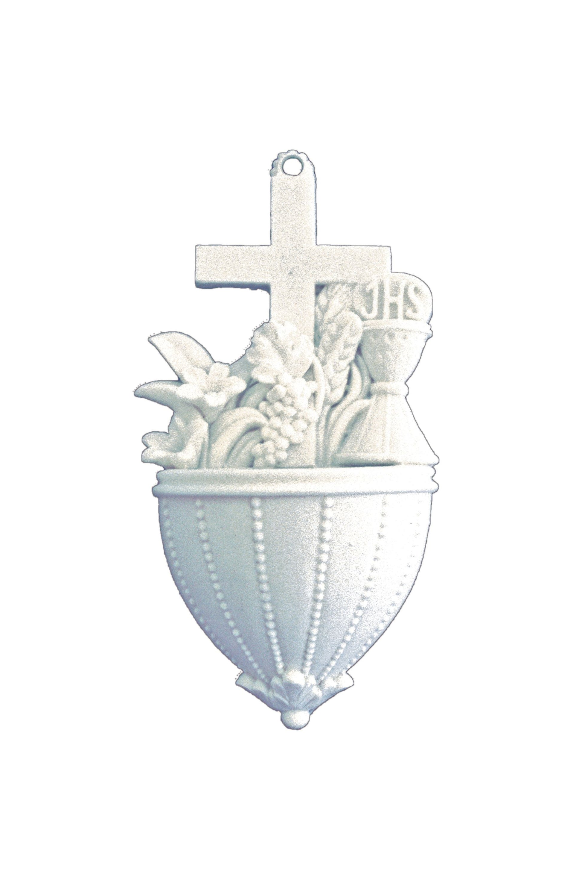 Communion Font with Lilies in White 5.5"