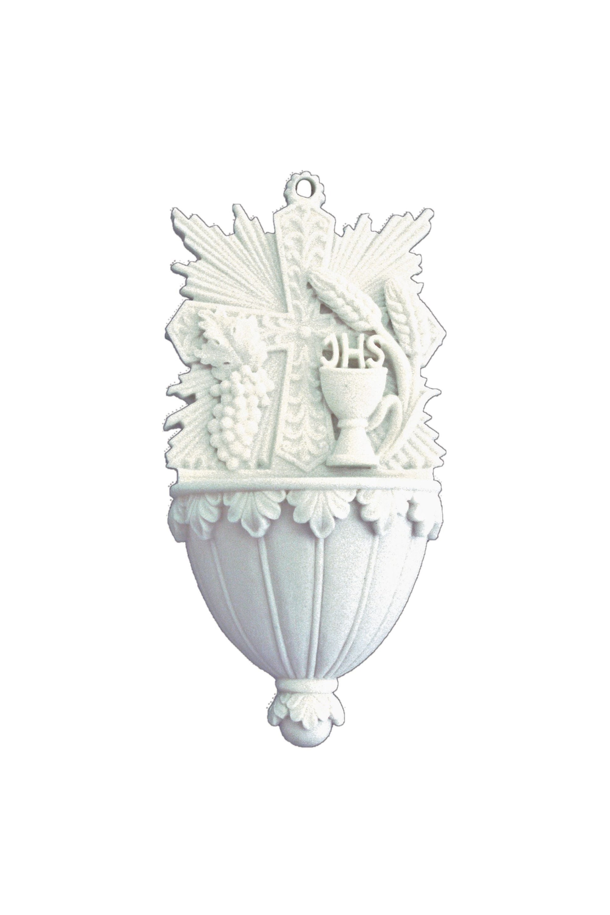 Communion Font with Grains, Wheat, and Chalice in White 6"