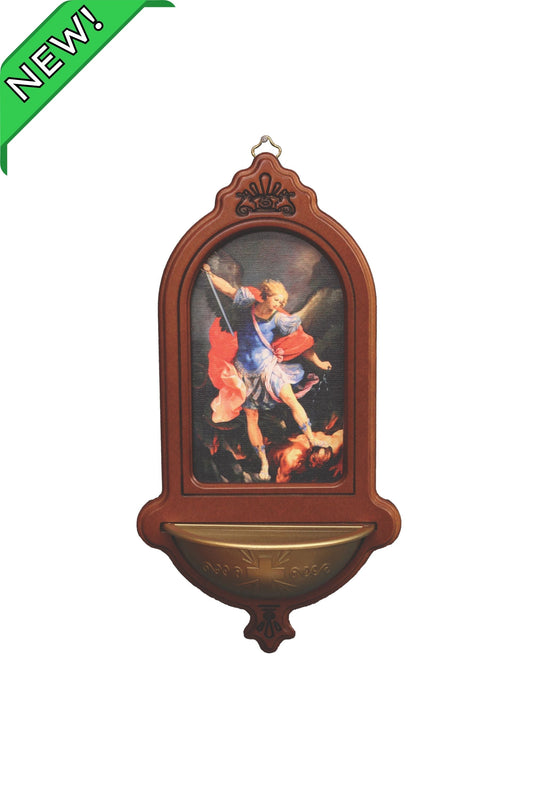 St. Michael Wood Holy Water Font 5.5x10"