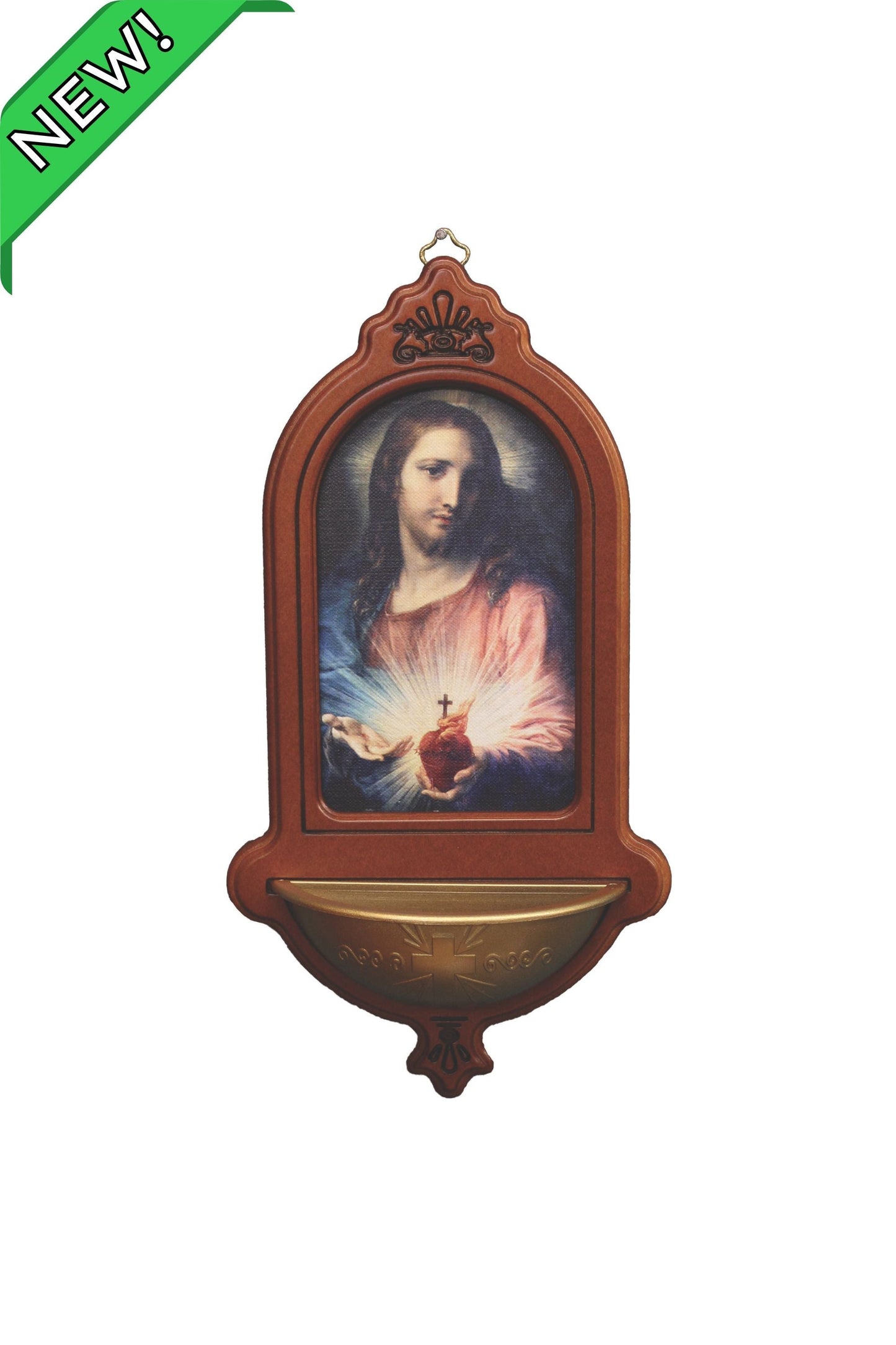 Sacred Heart of Jesus Wood Holy Water Font 5.5x10"