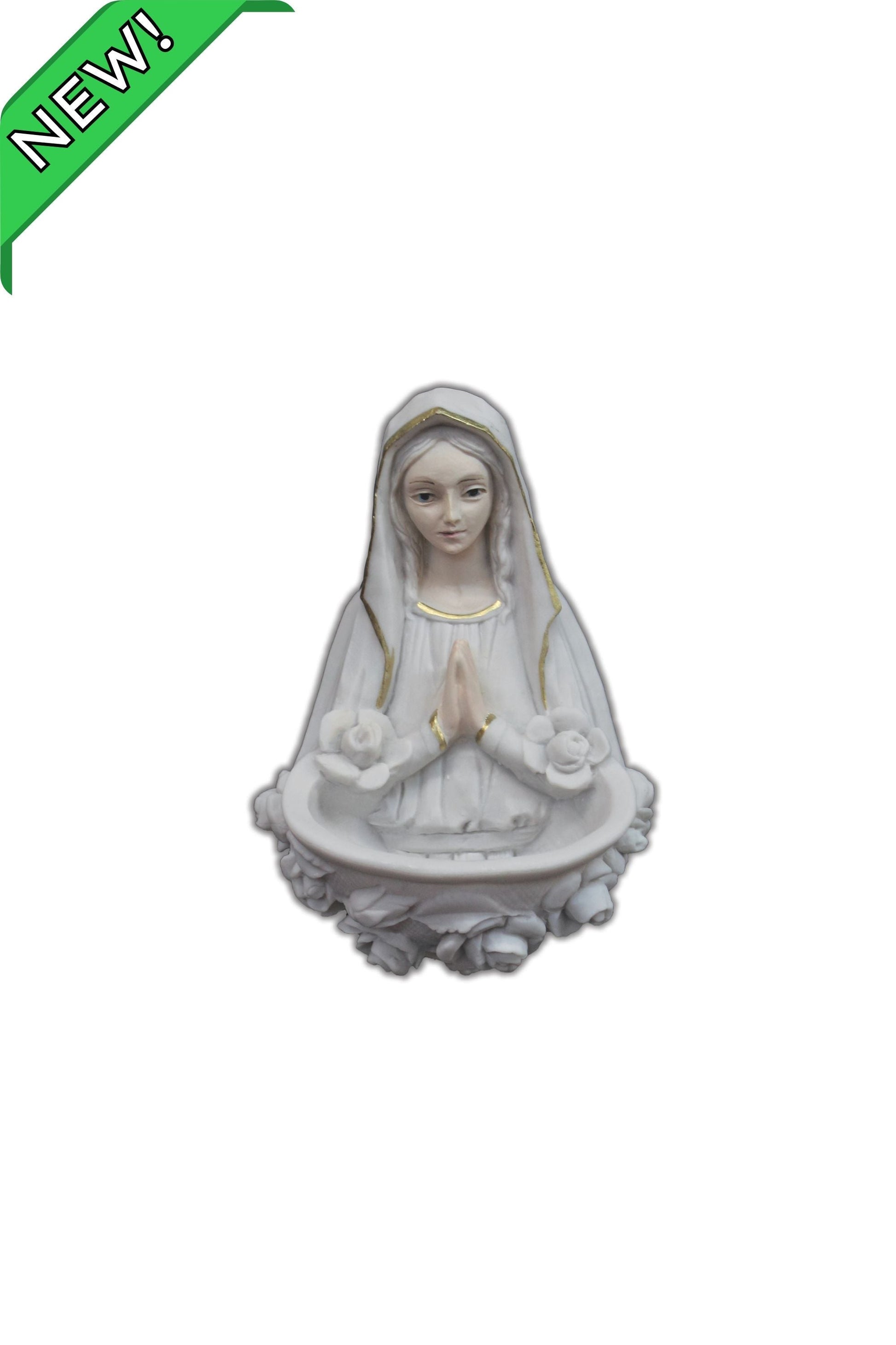 Our Lady Holy Water Font in White 6.5"