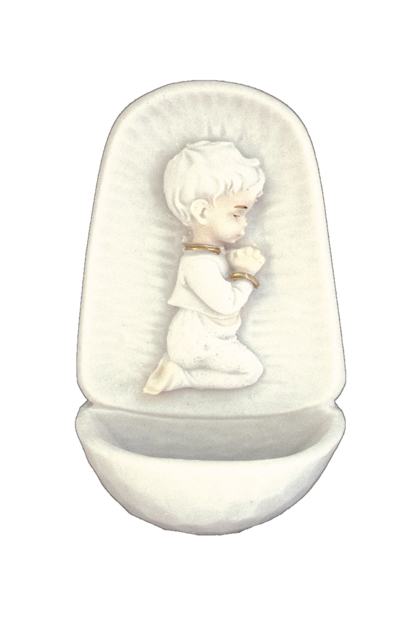 Praying Boy Font in White with Gold Highlightls 4.5"