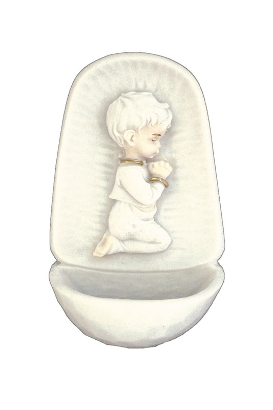 Praying Boy Font in White with Gold Highlightls 4.5"