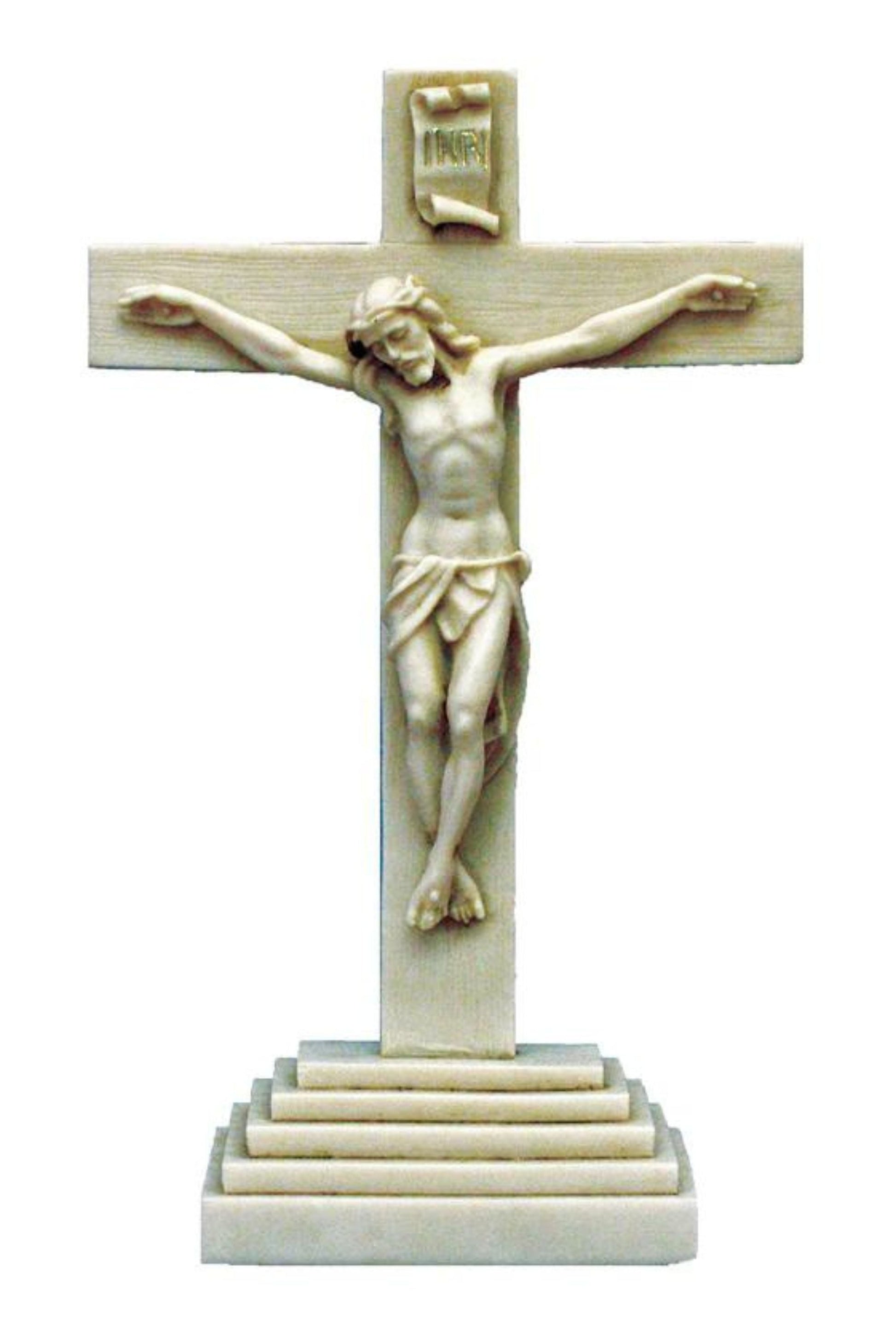 Standing Crucifix in Antiqued Alabaster 10.5"