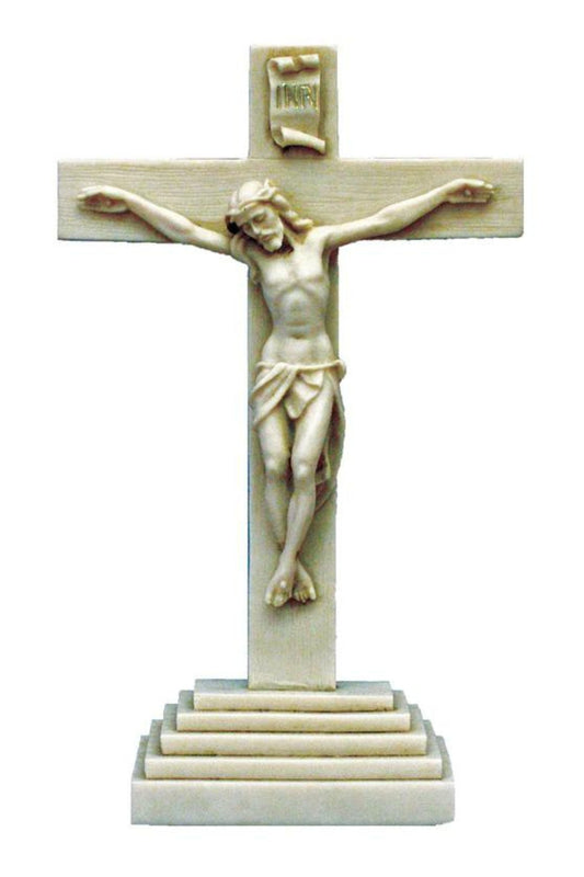 Standing Crucifix in Antiqued Alabaster 10.5"