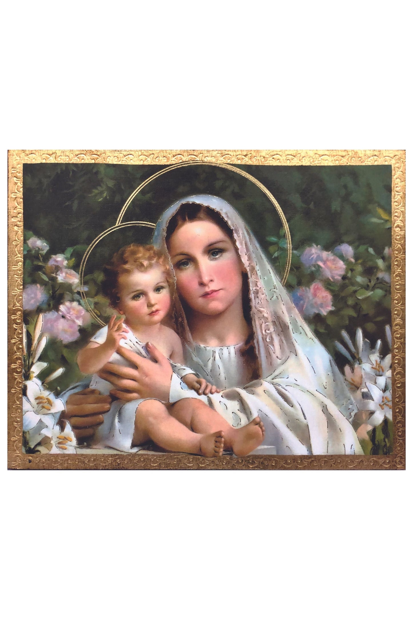 Madonna & Child with Lilies Florentine Plaque by Simeoni 13x16.5"