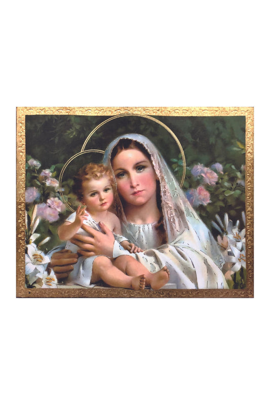 Madonna & Child with Lilies Florentine Plaque by Simeone 8x10"