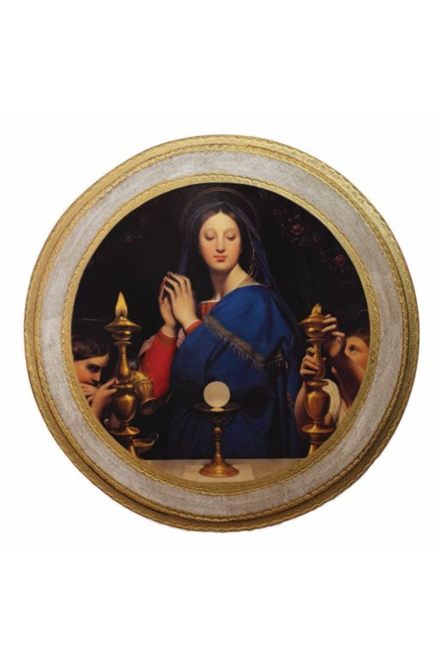 Virgin of The Host by Ingres Florentine Plaque 14" dia.