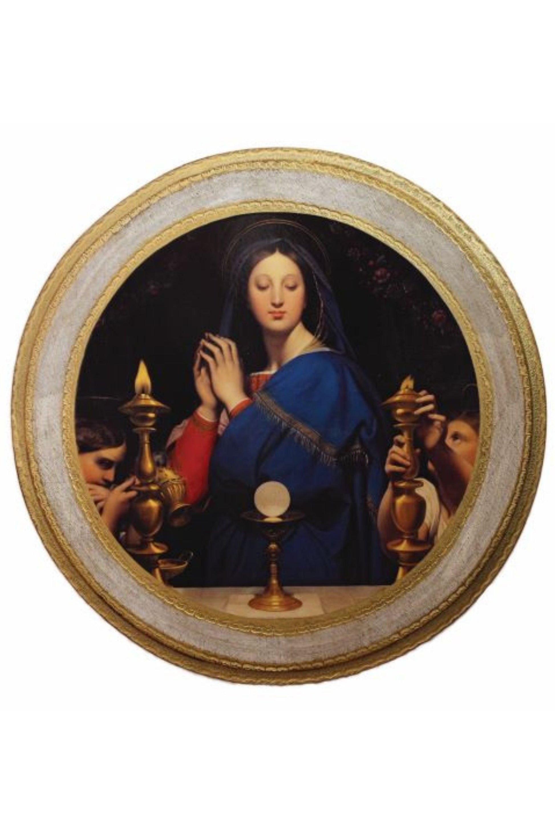 Virgin of The Host by Ingres Florentine Plaque 25" dia.