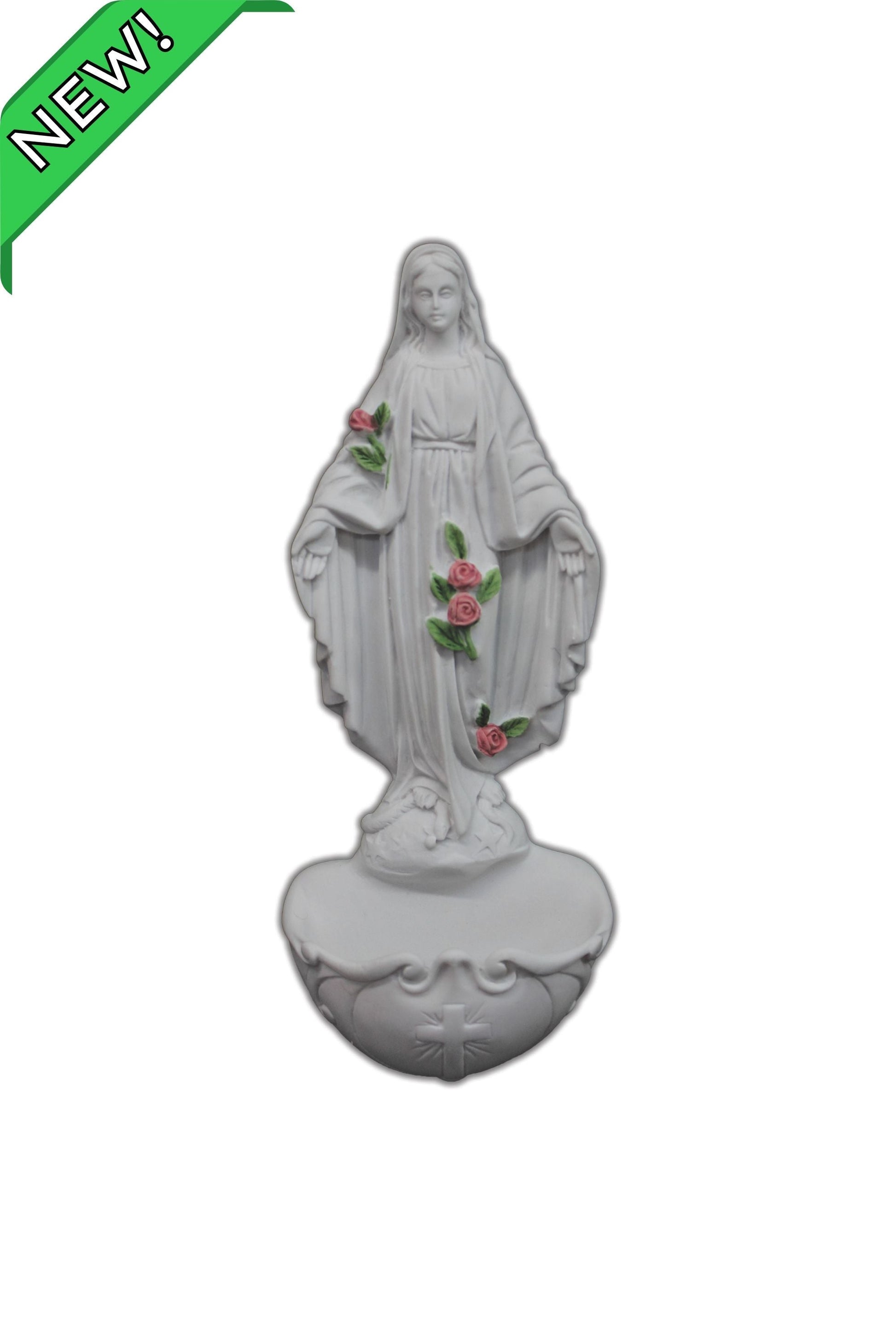 Lady of Grace Holy Water Font in White 8.5"