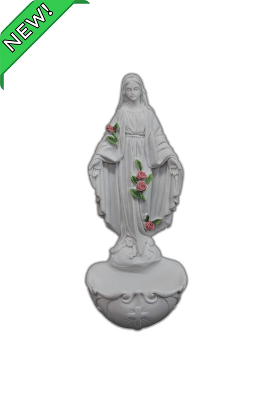 Lady of Grace Holy Water Font in White 8.5"
