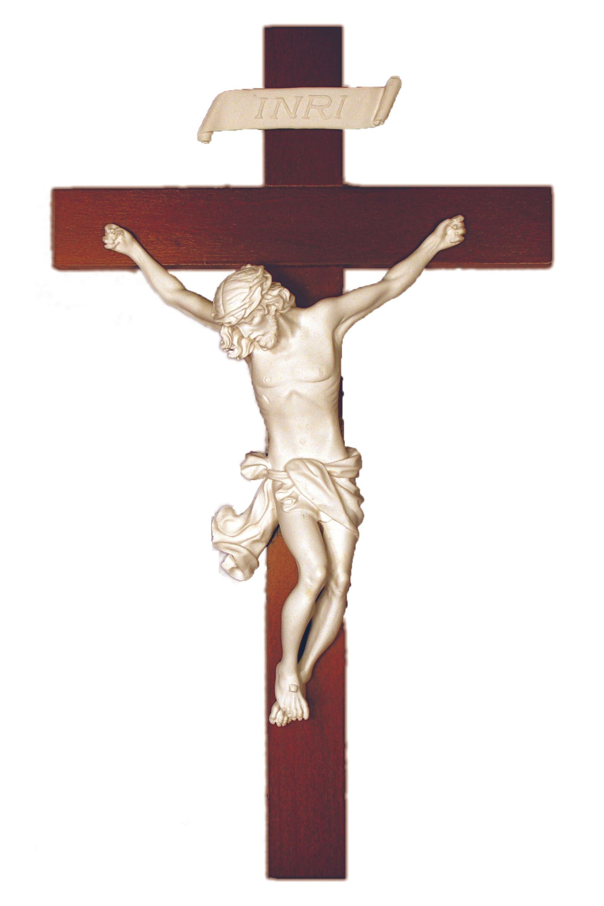 Crucifix in White Alabaster on a Wood Cross 14"