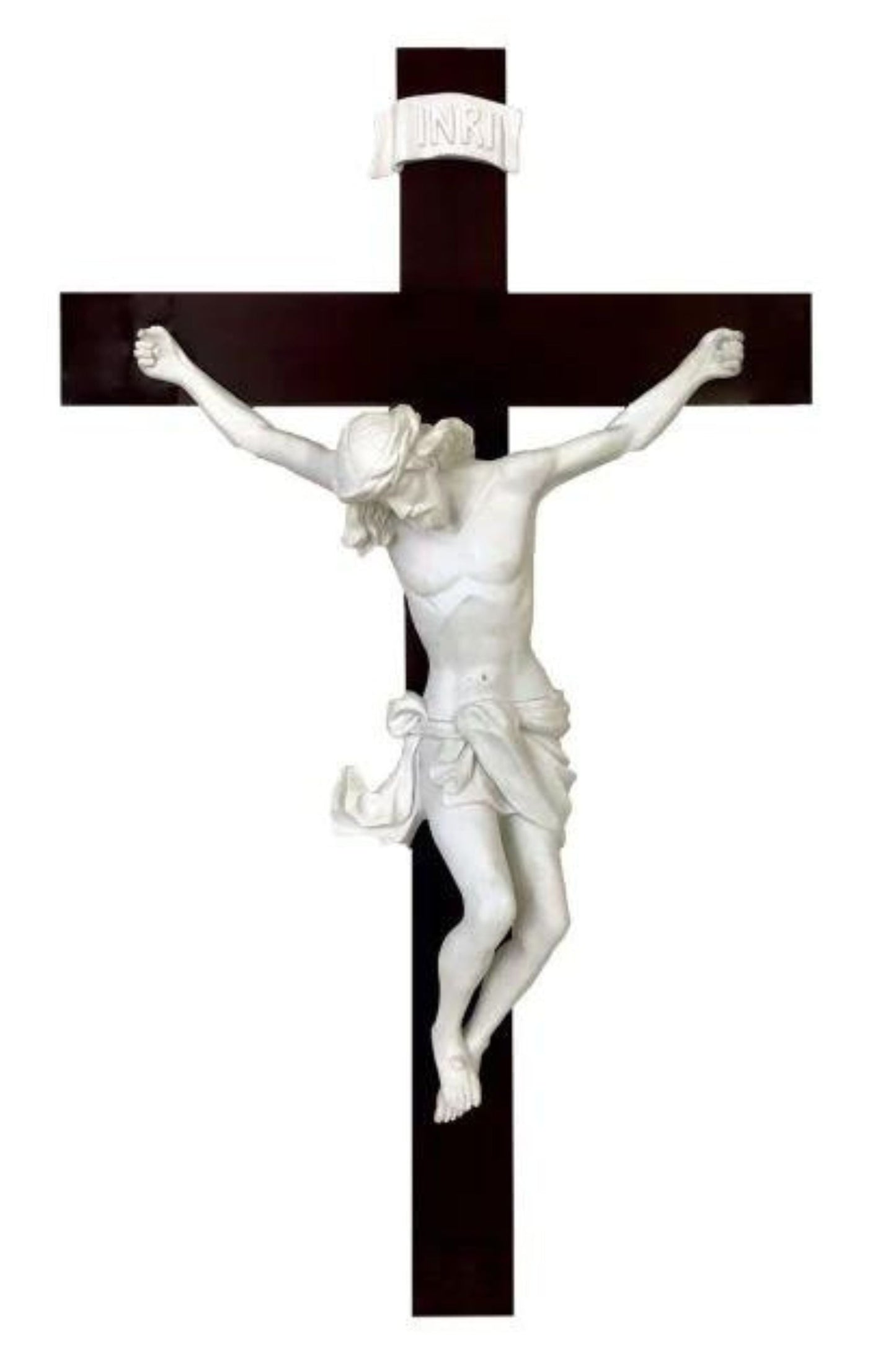 Crucifix with White Alabaster on Wood Cross 30"