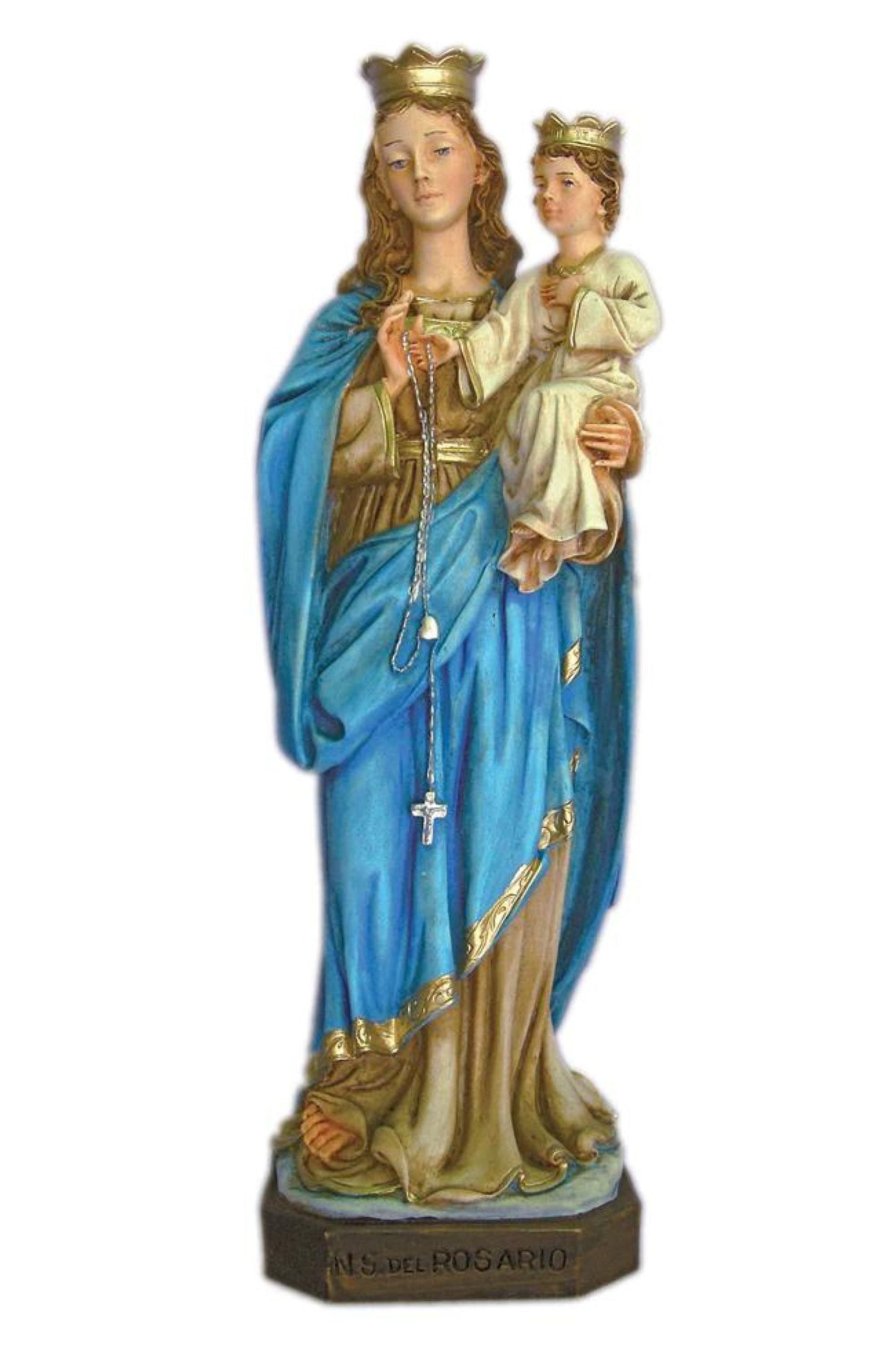 Our Lady of The Rosary in Fully Hand-Painted Alabaster, 11"