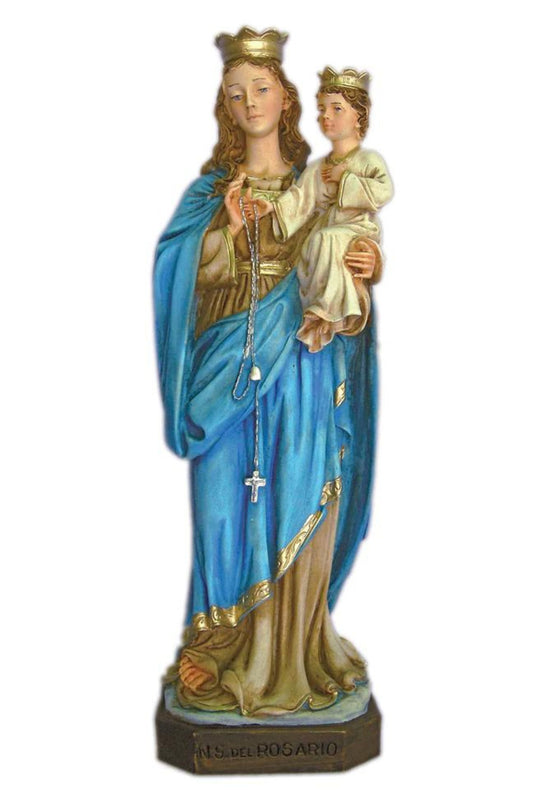 Our Lady of The Rosary in Fully Hand-Painted Alabaster, 11"