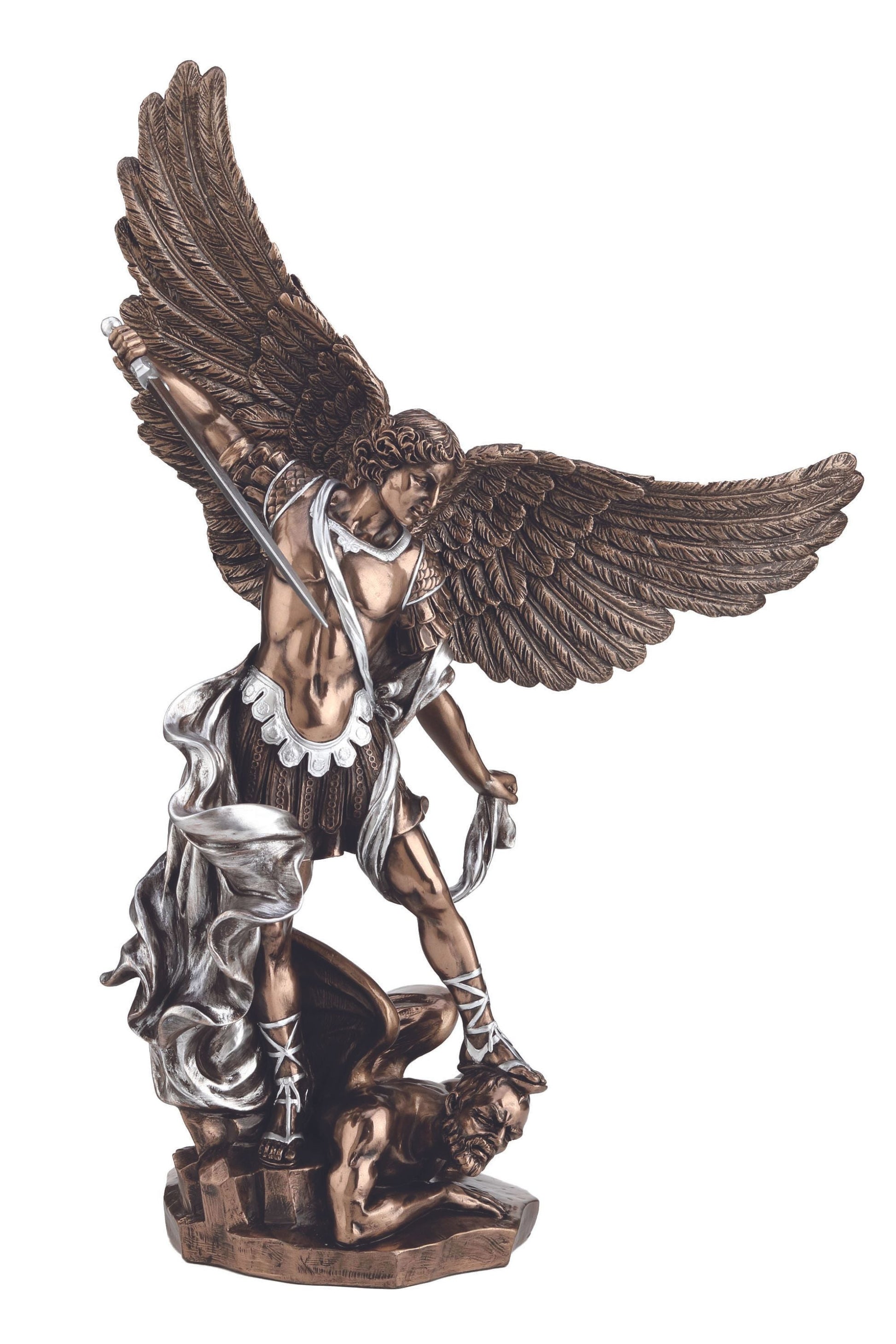St. Michael in Cold Cast Bronze & Pewter Style Finish 14.5"