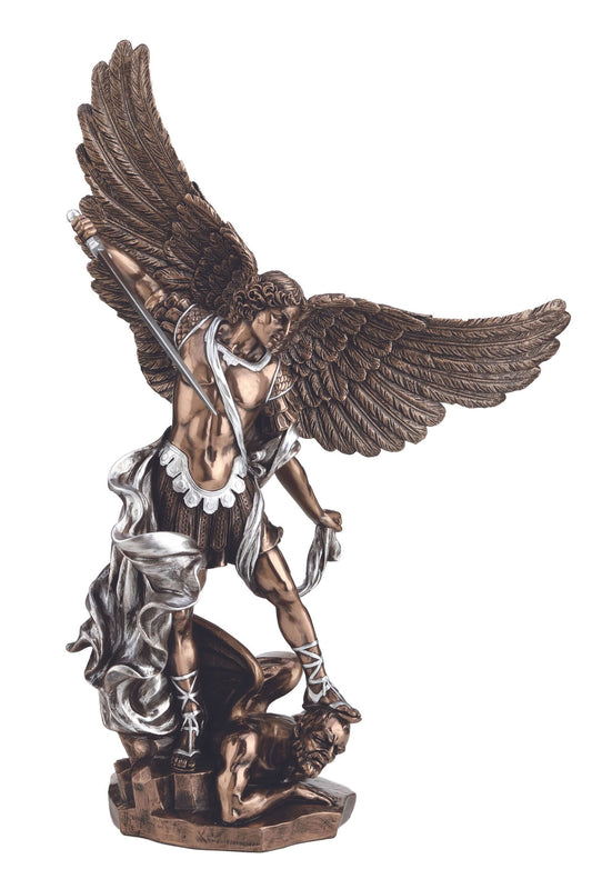 St. Michael in Cold Cast Bronze & Pewter Style Finish 14.5"