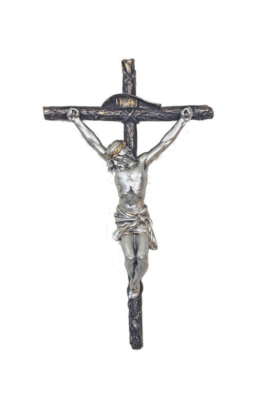 Crucifix in Cold Cast Bronze/Pewter Style 16"