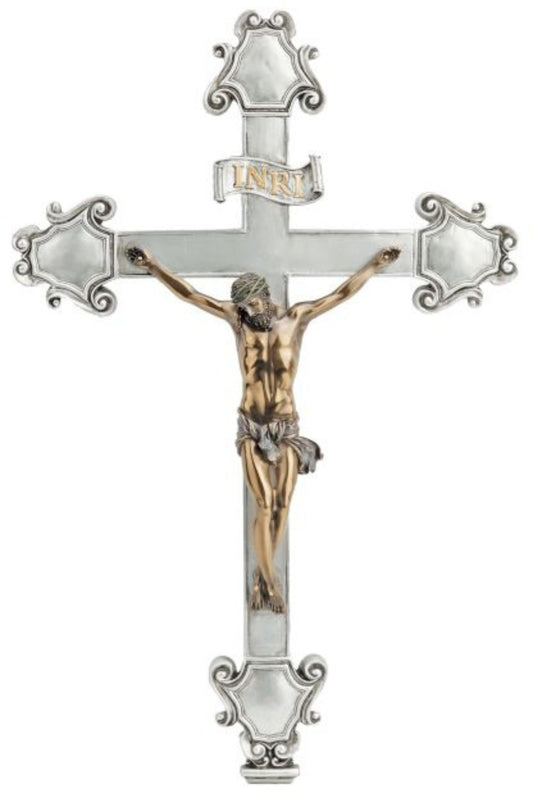 Crucifix in Pewter Style/Cold Cast Bronze 16"